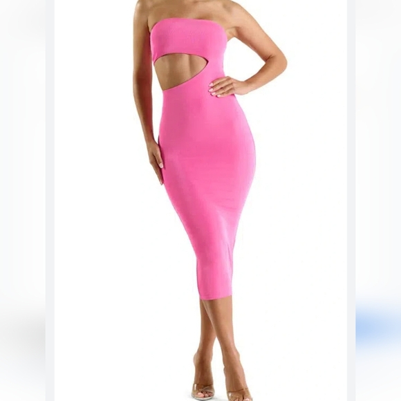 naked wardrobe Dresses & Skirts - Naked Wardrobe Womens cut-out bodycon midi strapless pink dress size S NWOT
